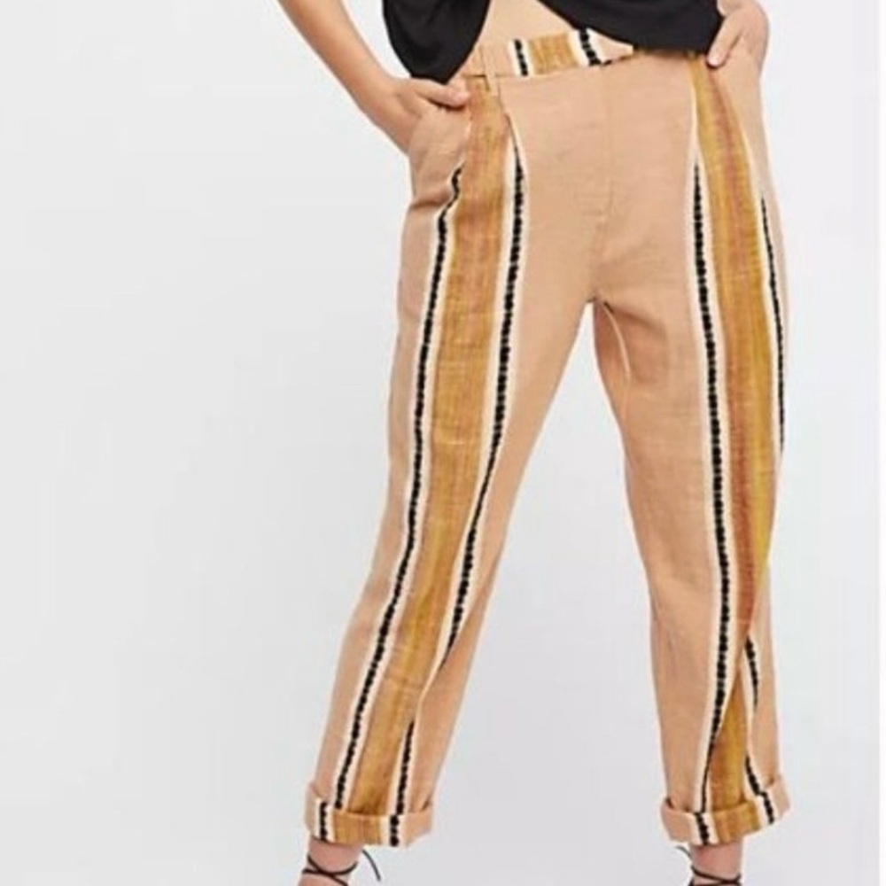 Free People Pants Out and About Striped Trouser Festival Boho Size 2 woven